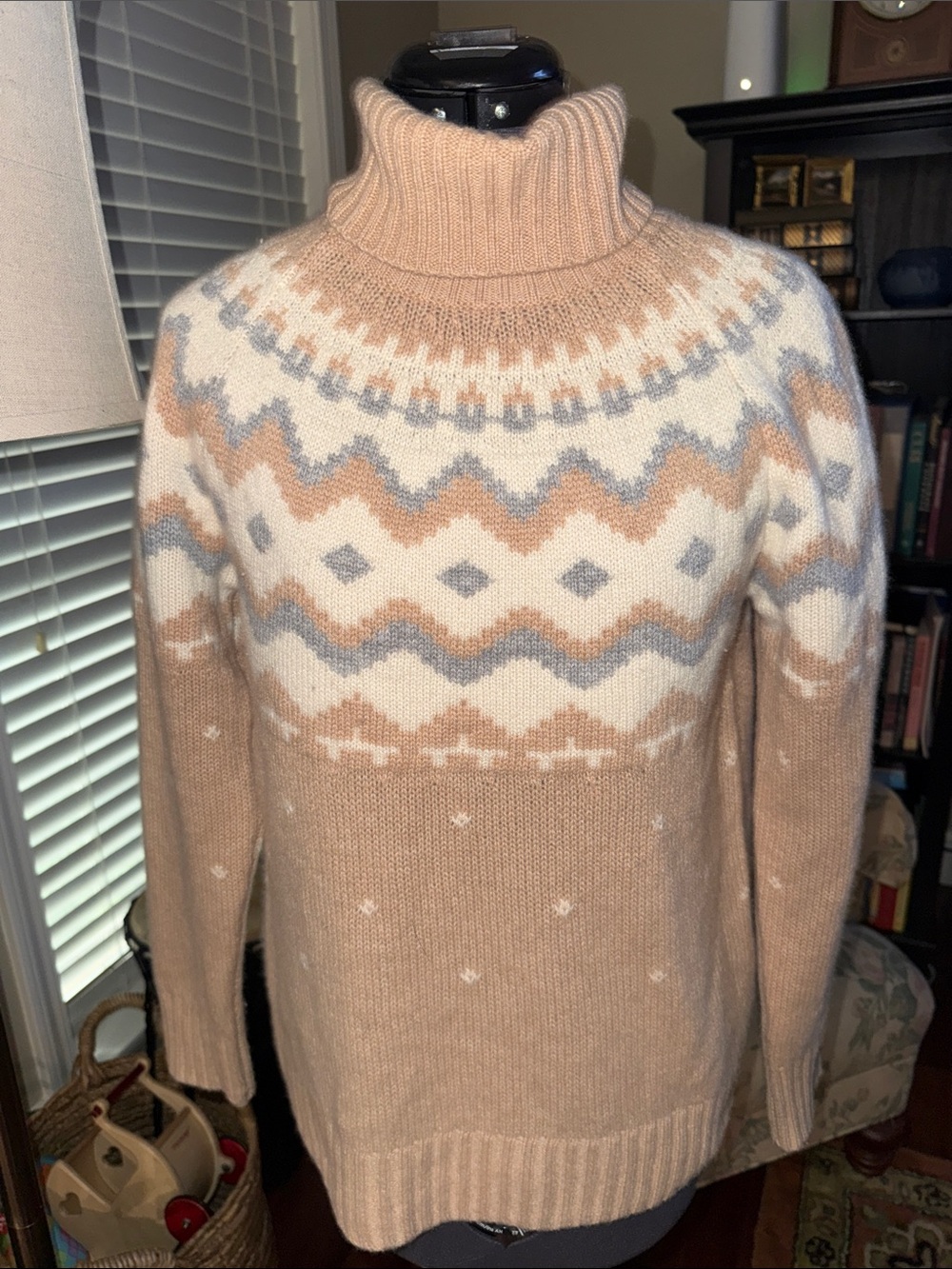 ANTONIO MELANI Beige and Cream Fair Isle Cowl Turtleneck Sweater